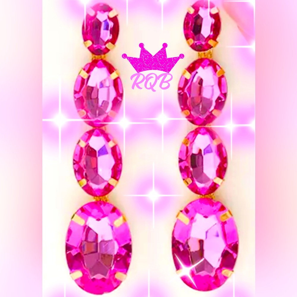 Hot Pink Crystal Chandelier Earrings